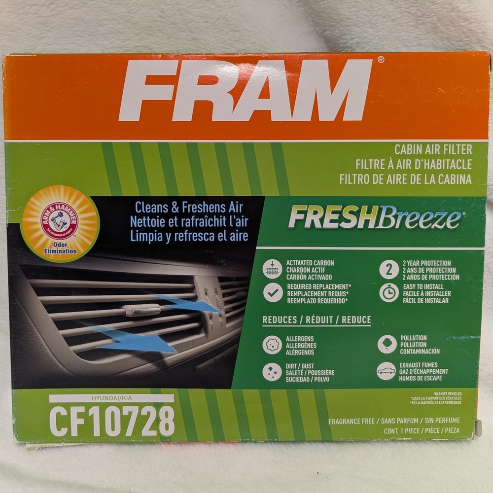 FRAM Fresh Breeze Cabin Air‎ Filter CF10728 Arm & Hammer Hyundai Kia Odor Shield